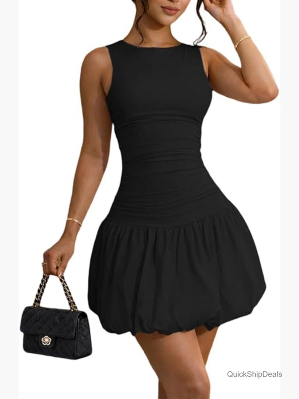 Sleeveless Bodycon Bubble Mini Dress Ruched Ruffle Y2k Party Club